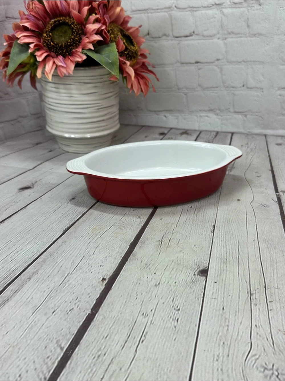 lodge Red White Oval gratin Baking Dish individual size meal prep bake casserole